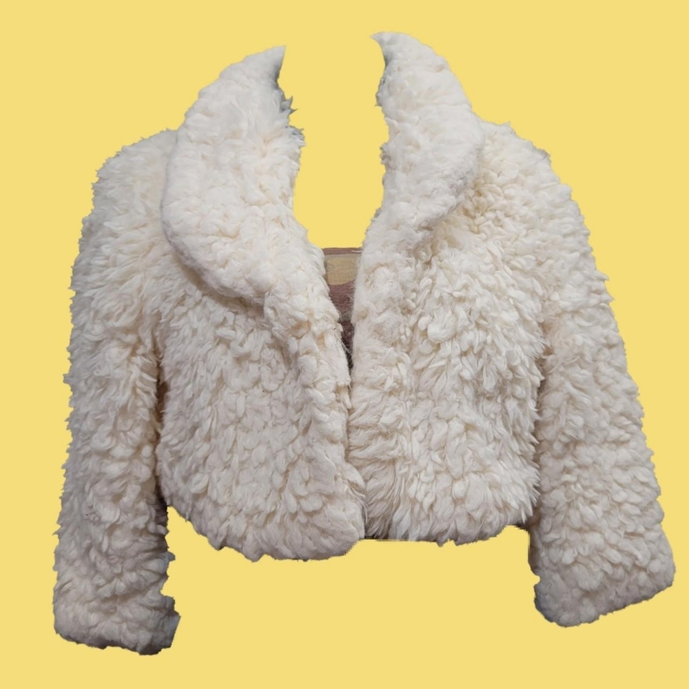 Y2K Vintage Cropped Cream Teddy Coat